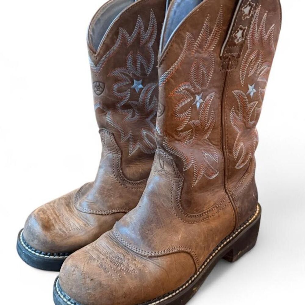 Ariat Women’s Size 8B Brown Leather Cowboy Western Boots Embroidered Stars